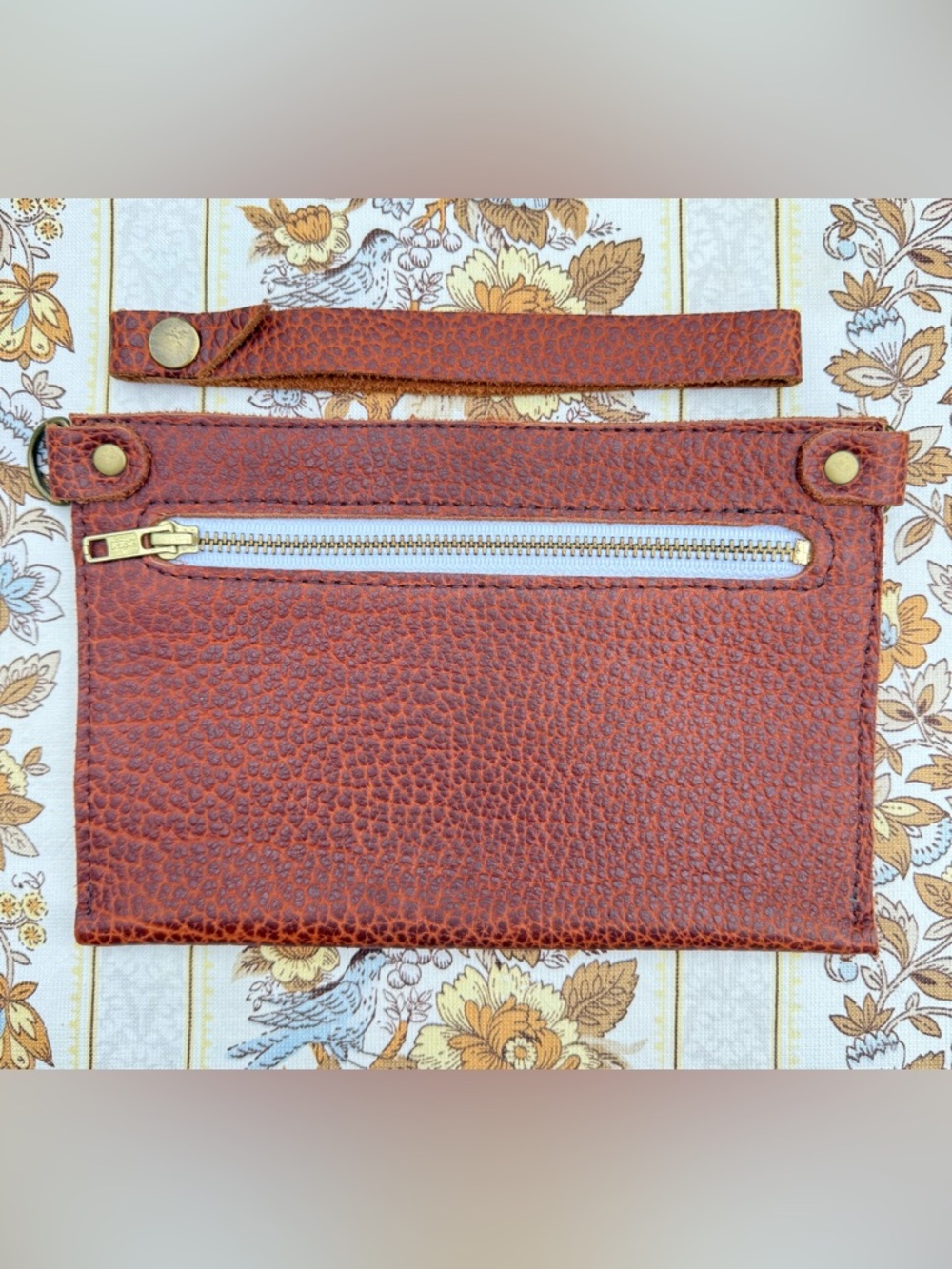 Shrunken Bison Zip Pouch, D-rings and removable wristlet, YKK zip, handmade CT!